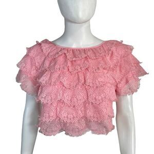 Building Beauty Women’s Medium Pink Tiered Ruffle Crop Top Shirt Floral Coquette